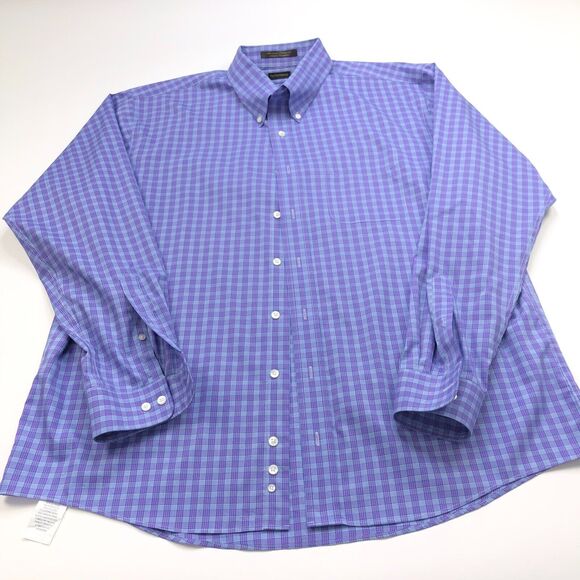 Allen Edmonds Performance XXL 18.5/36.5 Long Sleeve Check Dress Shirt Blue MINT - Picture 1 of 12